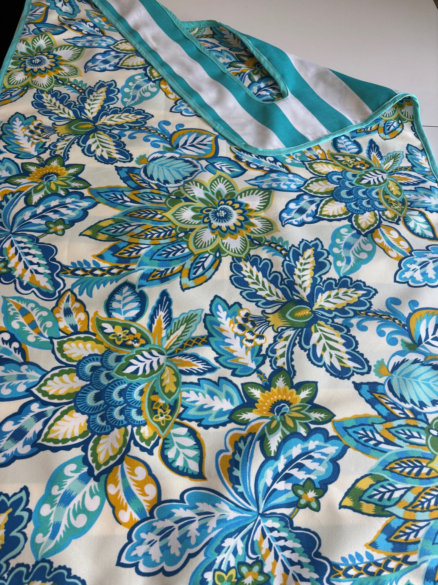 Turquoise floral and stripes